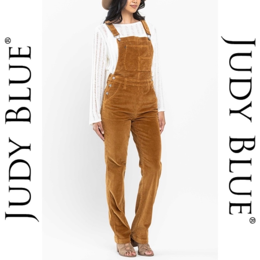 Judy‎ Blue High Waisted Corduroy Overalls Straight Fit Camel Color Size 2XL NWT